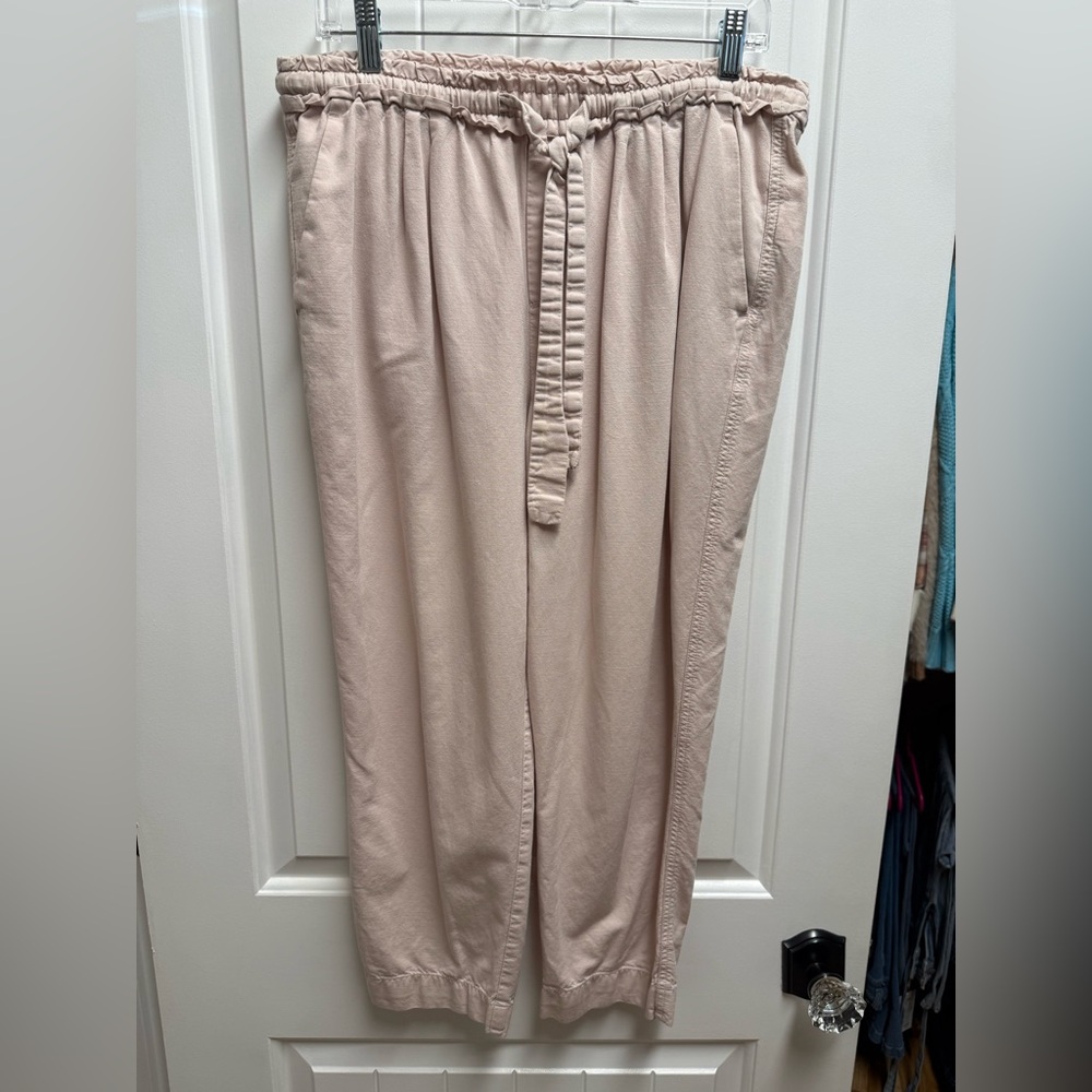 GAP Womens Drawstring Pants Pink Pull On Drapey Cotton Elastic Waist Medium EUC